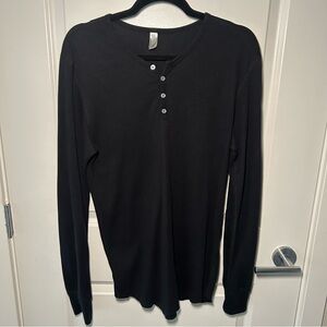 American Apparel Baby Thermal Long Sleeve Henley in Black Size L Dexter Shirt